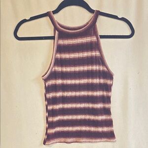 Mudd Striped Halter Tank Top in Burgundy and Cream
